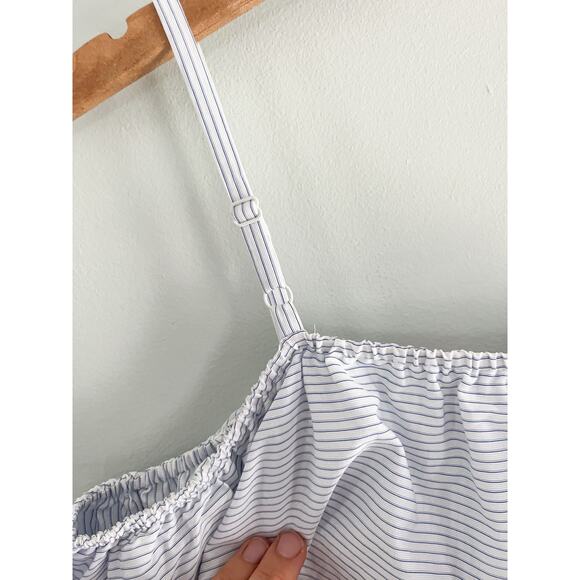 Johnathan Simkhai | Stripe Off the Shoulder Pom Pom Top | Blue White | S - Picture 10 of 11